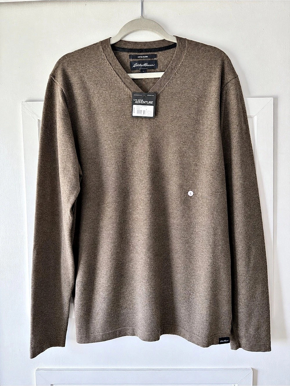 Eddie Bauer Cotton Merino V-Neck Sweater Brown Large